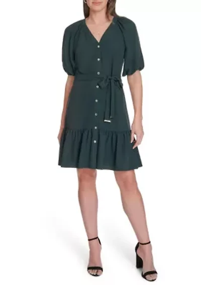 Women's Puff Sleeve Fit and Flare Dress