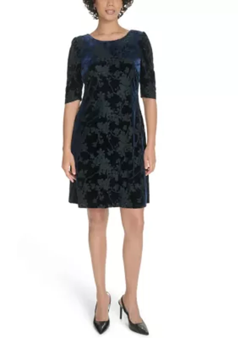 Women's Ruched Short Sleeve Velvet Shift Dress