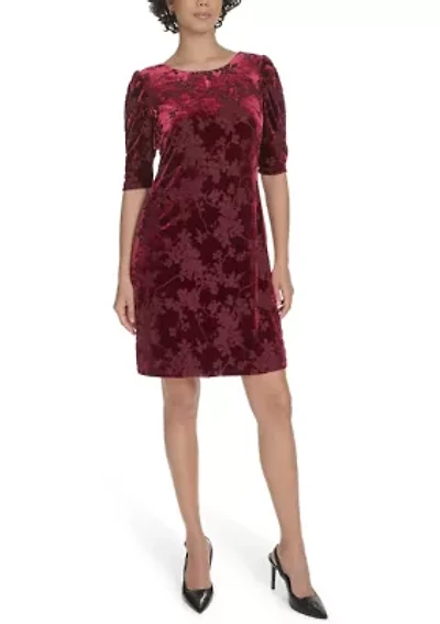 Women's Ruched Short Sleeve Velvet Shift Dress