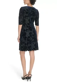 Women's Ruched Short Sleeve Velvet Shift Dress