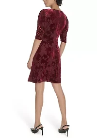 Women's Ruched Short Sleeve Velvet Shift Dress