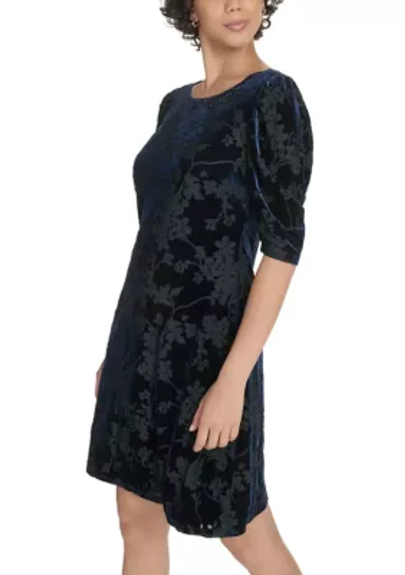 Women's Ruched Short Sleeve Velvet Shift Dress