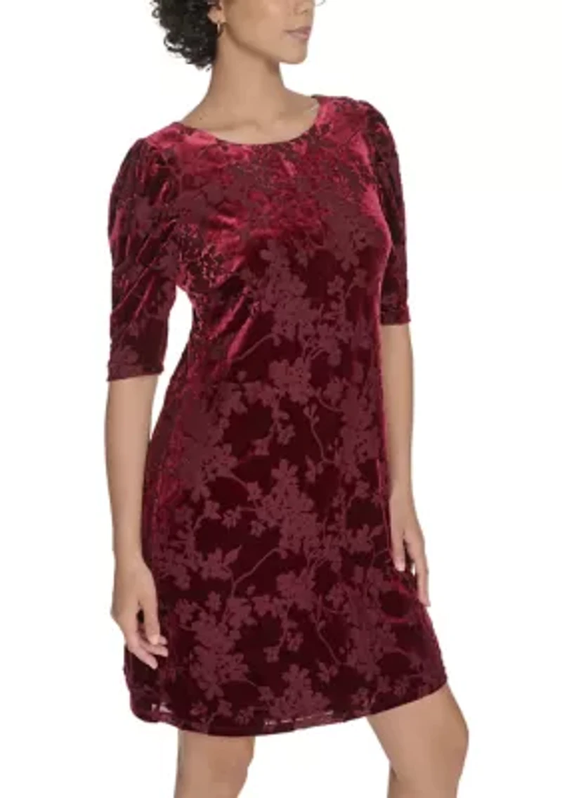 Women's Ruched Short Sleeve Velvet Shift Dress