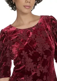 Women's Ruched Short Sleeve Velvet Shift Dress