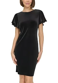 Women's Flutter Sleeve Velvet Shift Dress