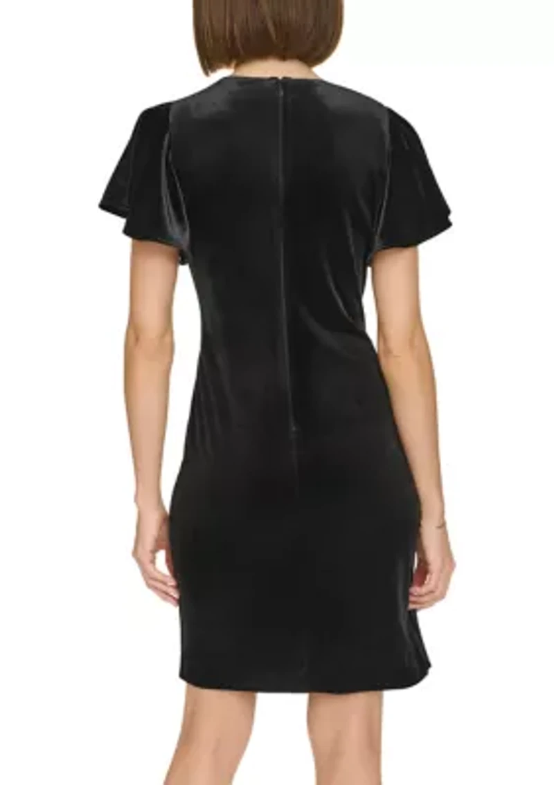 Women's Flutter Sleeve Velvet Shift Dress