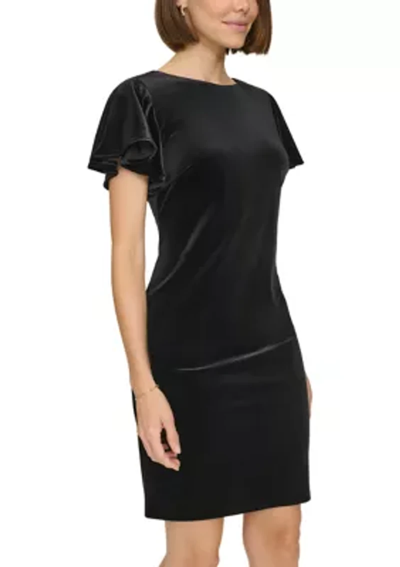 Women's Flutter Sleeve Velvet Shift Dress