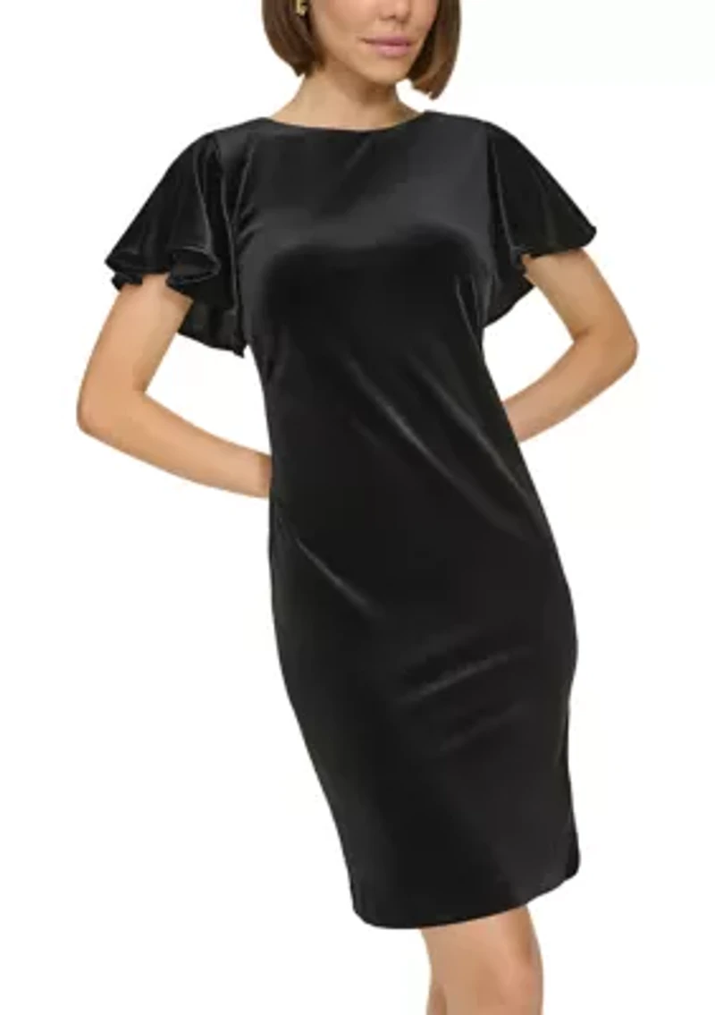 Women's Flutter Sleeve Velvet Shift Dress