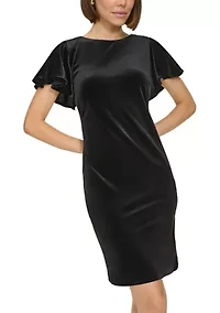 Women's Flutter Sleeve Velvet Shift Dress