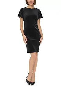 Women's Flutter Sleeve Velvet Shift Dress