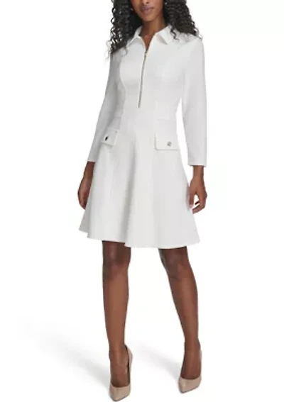 Women's Collared Zip Fit and Flare Dress