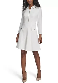 Women's Collared Zip Fit and Flare Dress