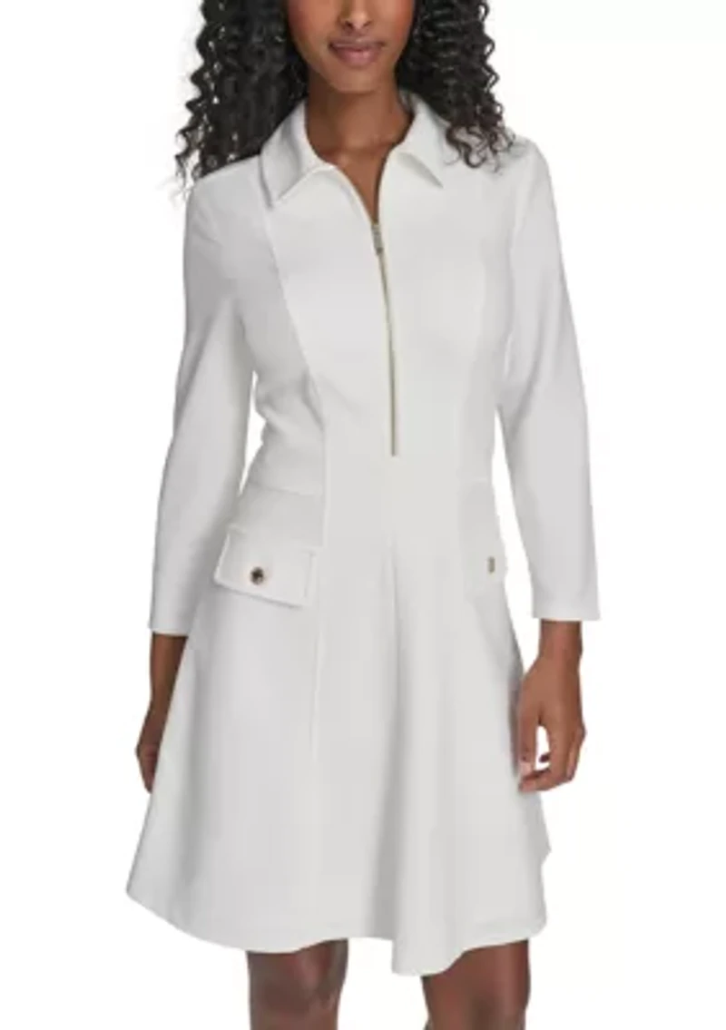 Women's Collared Zip Fit and Flare Dress