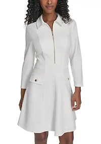Women's Collared Zip Fit and Flare Dress