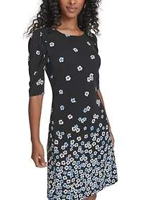 Women's Ruched Short Sleeve Shift Dress