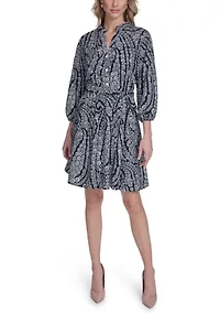 Women's 3/4 Sleeve Print A-Line Dress