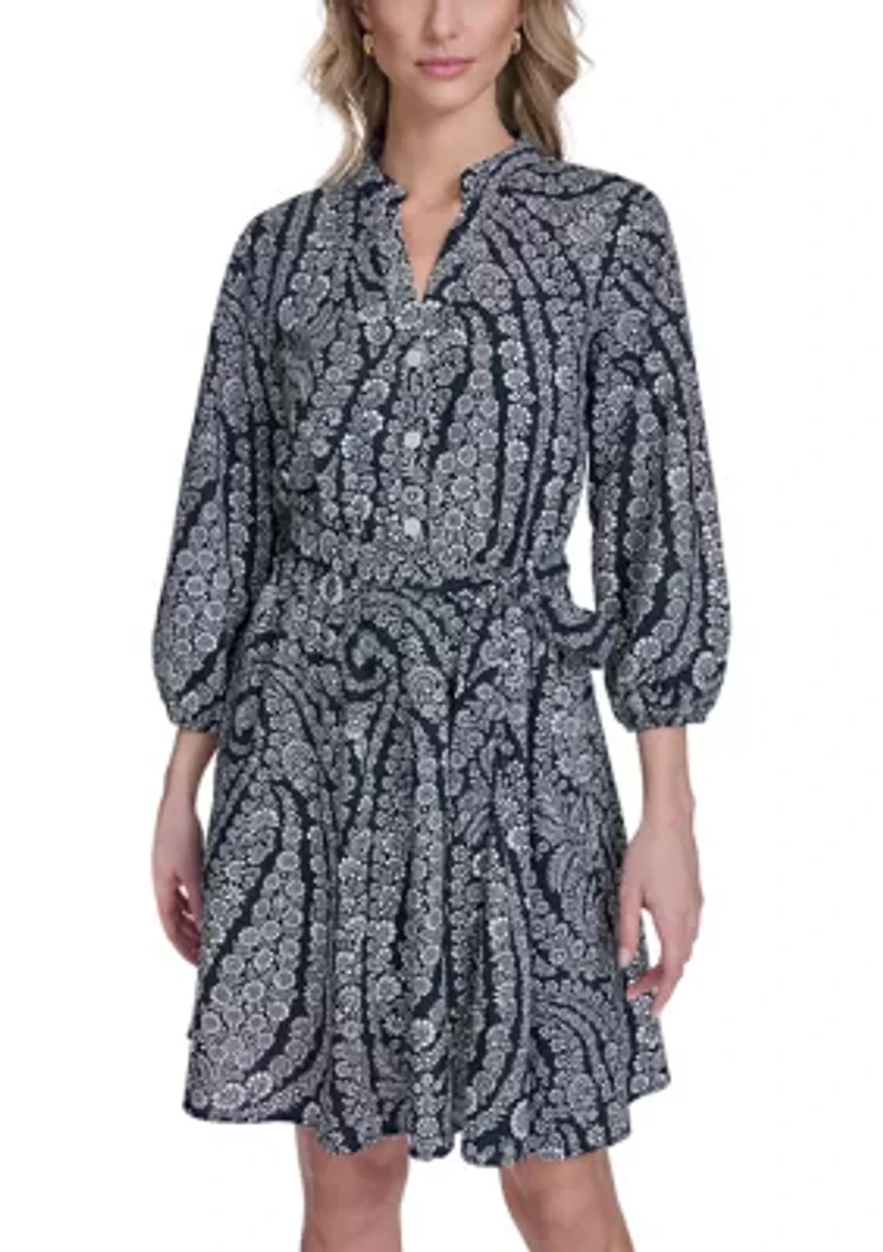 Women's 3/4 Sleeve Print A-Line Dress