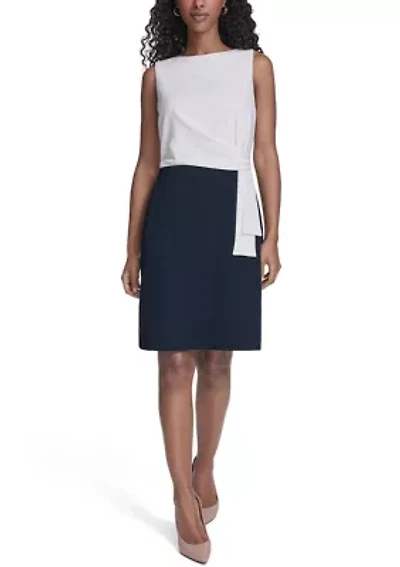 Women's Mock Wrap Sleeveless Colorblock Sheath Dress