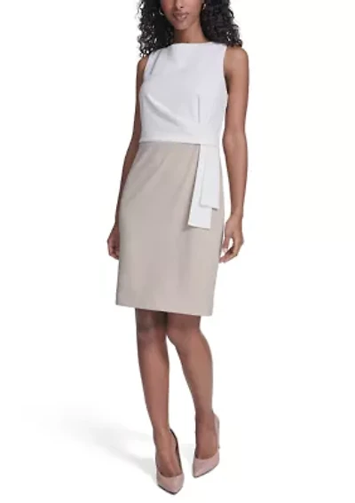 Women's Mock Wrap Sleeveless Colorblock Sheath Dress