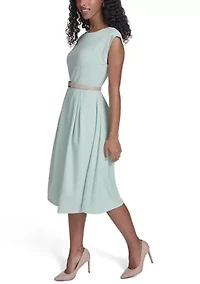 Women's Fit and Flare Midi Dress with Belt
