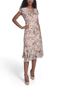 Women's V-Neck Print Midi Dress