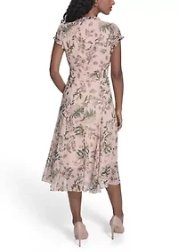 Women's V-Neck Print Midi Dress