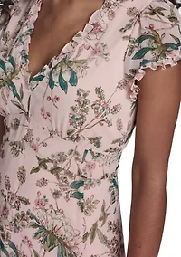 Women's V-Neck Print Midi Dress