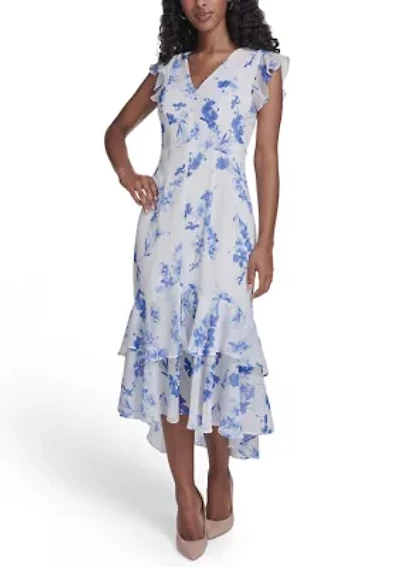 Women's Flutter Sleeve Empire Midi Dress