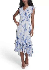 Women's Flutter Sleeve Empire Midi Dress