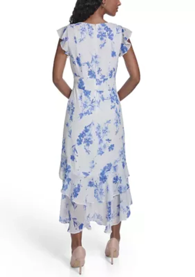 Women's Flutter Sleeve Empire Midi Dress