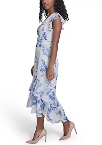 Women's Flutter Sleeve Empire Midi Dress