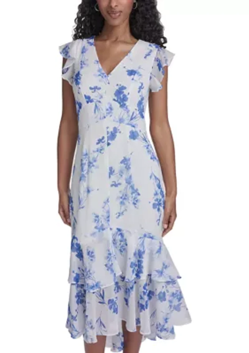 Women's Flutter Sleeve Empire Midi Dress