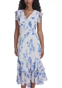 Women's Flutter Sleeve Empire Midi Dress