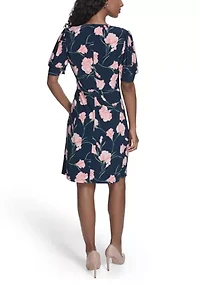 Women's Puff Sleeve V-Neck Shift Dress