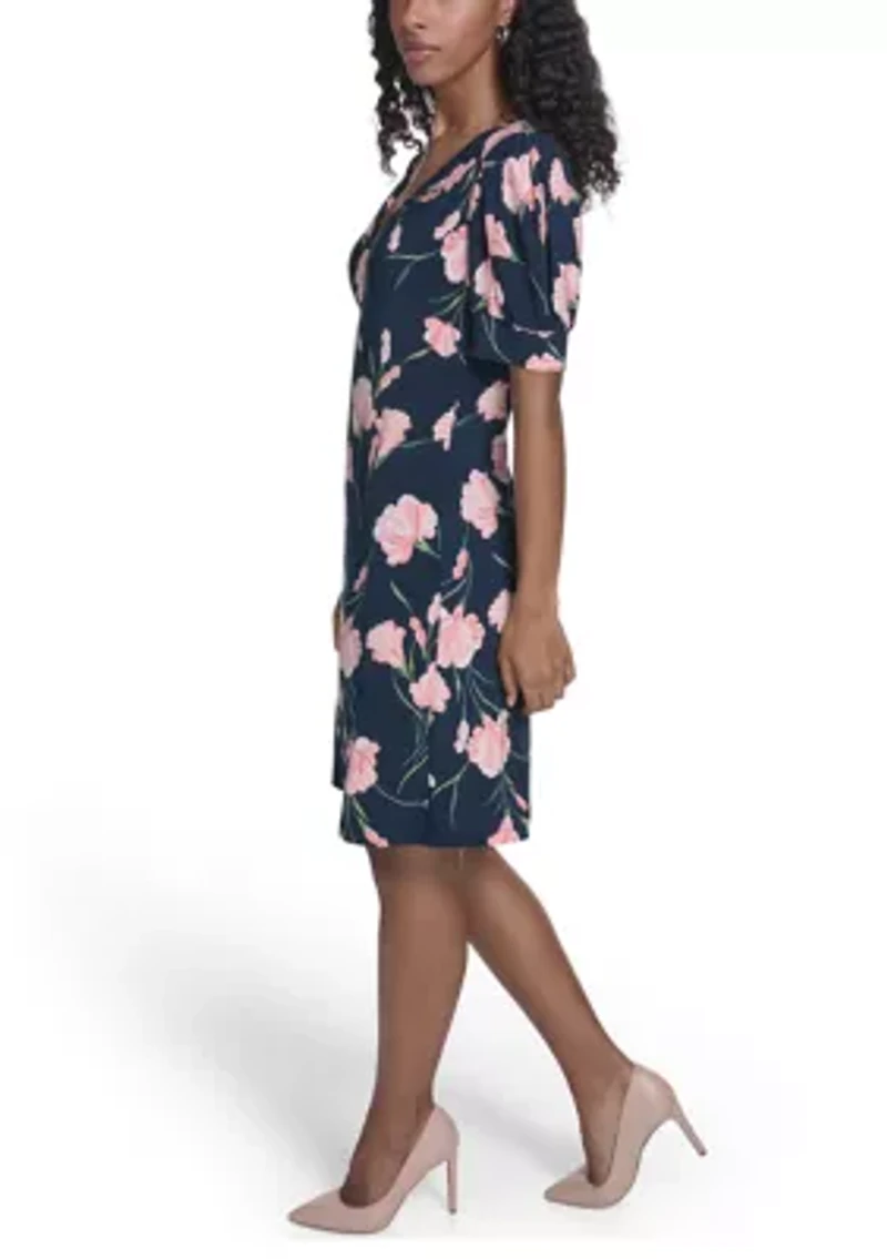 Women's Puff Sleeve V-Neck Shift Dress