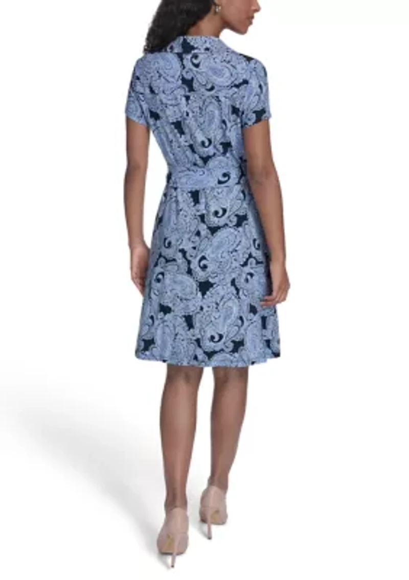 Women's Short Sleeve Shirtdress with Sash