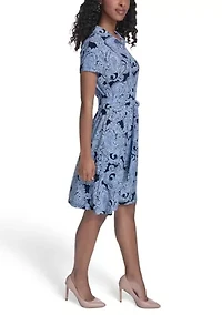 Women's Short Sleeve Shirtdress with Sash