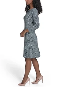 Women's 3/4 Sleeve Shift dress with Pleated Hem