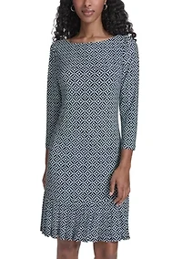 Women's 3/4 Sleeve Shift dress with Pleated Hem