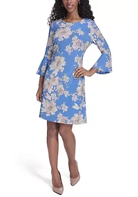 Women's 3/4 Bell Sleeve Jersey Shift Dress