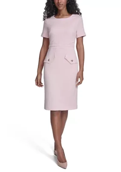 Women's Short Sleeve Textured Knit Sheath Dress