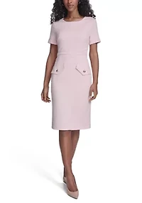 Women's Short Sleeve Textured Knit Sheath Dress