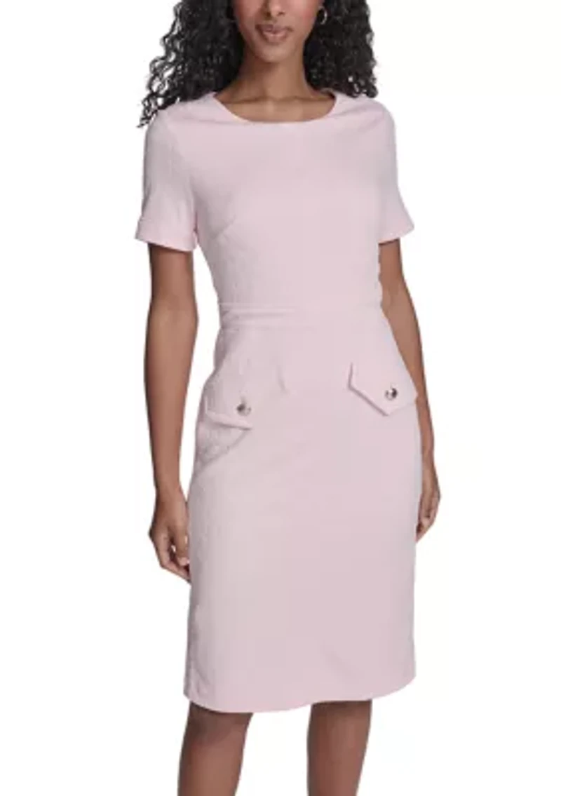 Women's Short Sleeve Textured Knit Sheath Dress
