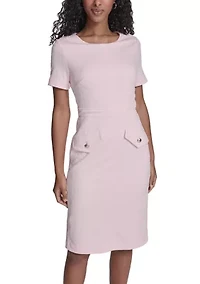 Women's Short Sleeve Textured Knit Sheath Dress