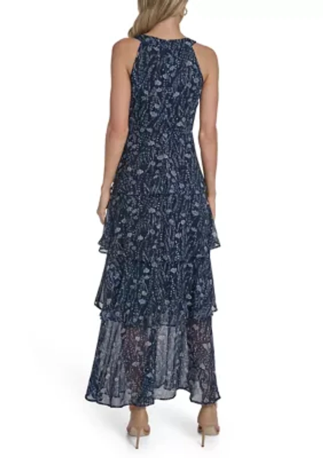 tommy hilfiger printed belted halter midi dress Women's Neck Print Maxi at Hamilton Place in Chattanooga, TN Halterneck dress