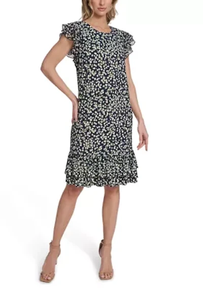 Women's Jersey Shift Dress with Flutter Sleeves