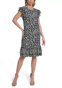 Women's Jersey Shift Dress with Flutter Sleeves