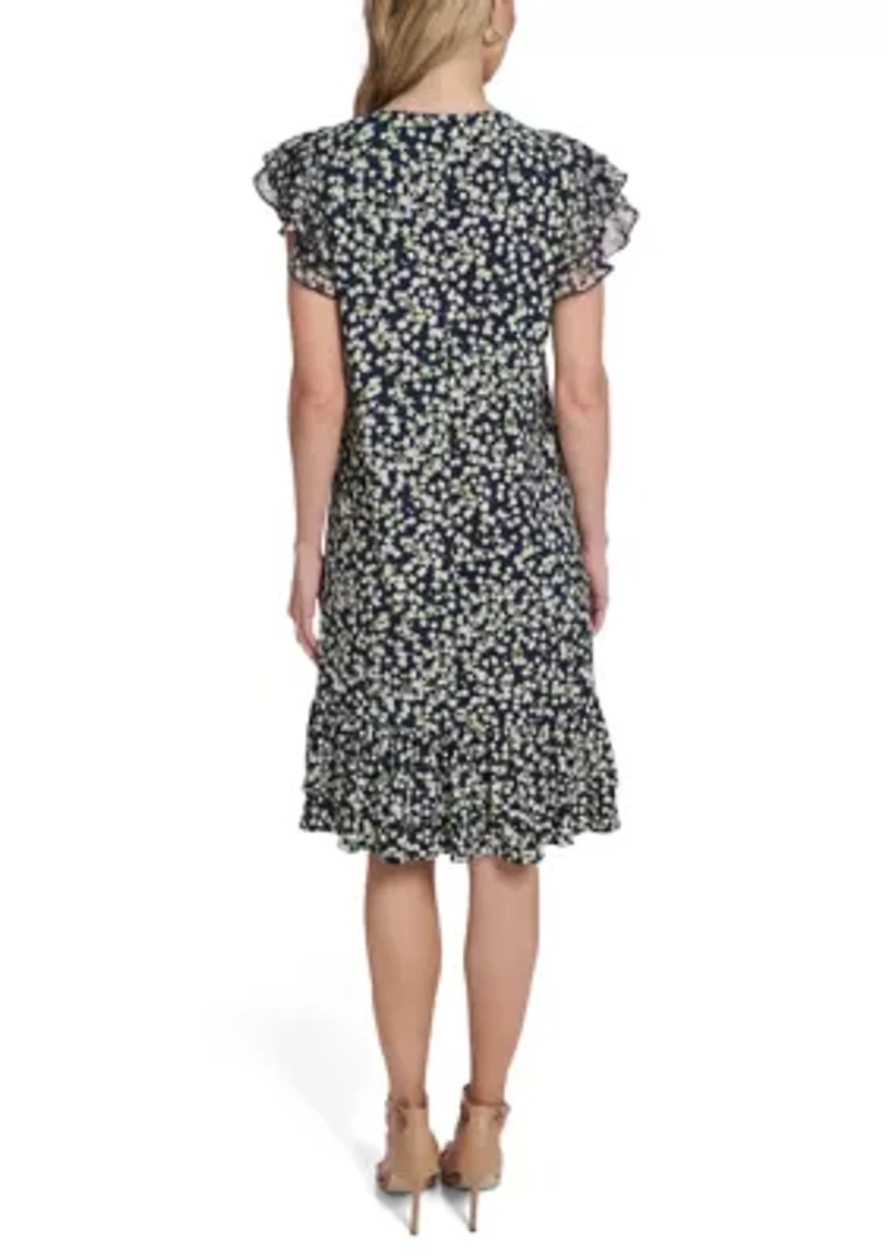 Women's Jersey Shift Dress with Flutter Sleeves
