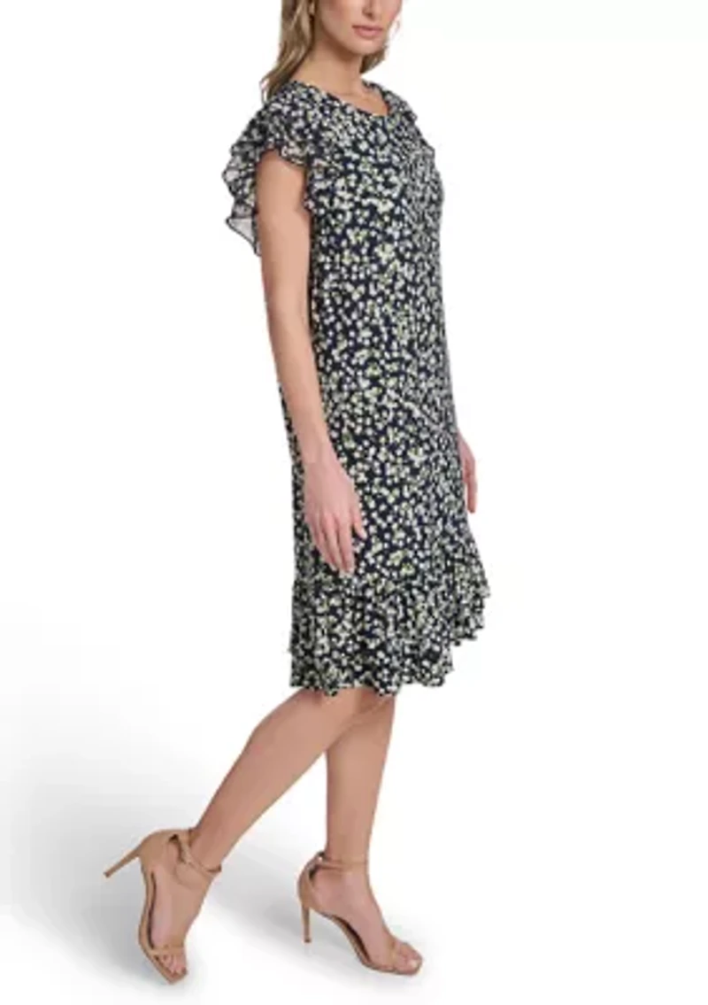 Women's Jersey Shift Dress with Flutter Sleeves