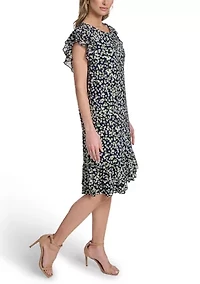 Women's Jersey Shift Dress with Flutter Sleeves
